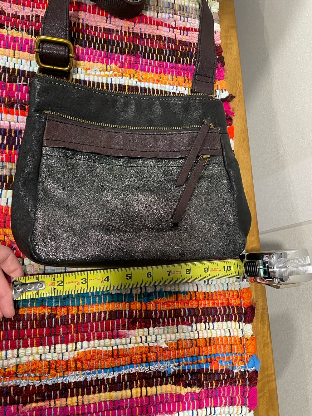 Fossil Black & Brown Crossbody with Metallic Front Panel